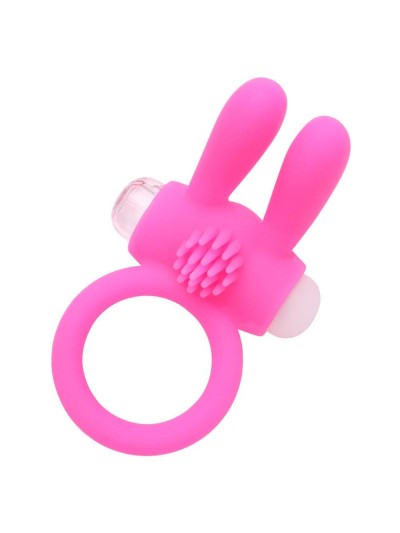 Anneau vibrant silicone rose avec oreilles de lapin 