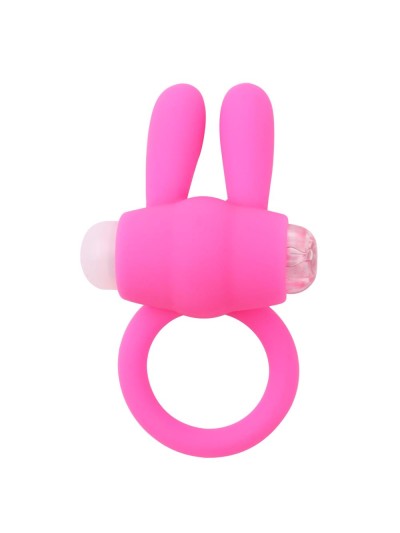 Anneau vibrant silicone rose avec oreilles de lapin 