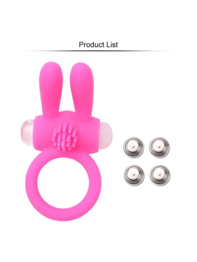 Anneau vibrant silicone rose avec oreilles de lapin 