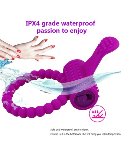 Anneau violet vibrant silicone avec langue picot 
