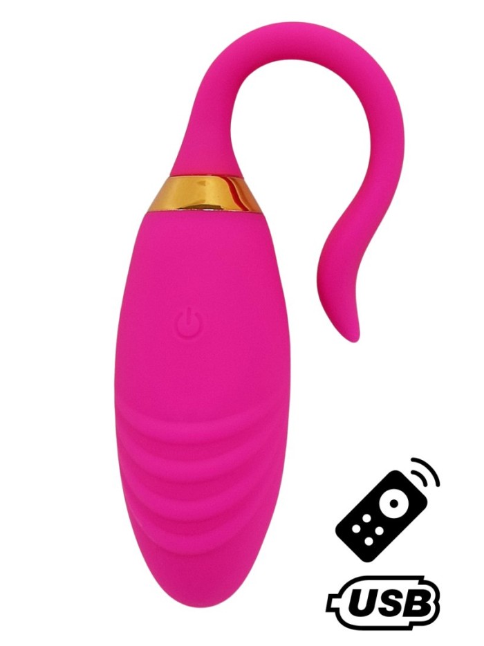 PLEASURE, Un Œuf vibrant USB avec télécommande, dans un silicone médical doux et rainuré 