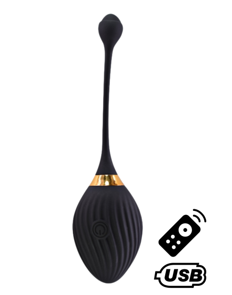 WAVE, Un Œuf vibrant noir USB avec télécommande, dans un silicone médical doux et lisse 