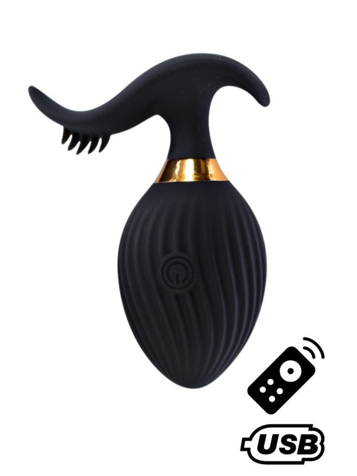 WAVE , Un Œuf vibrant noir USB avec stimulation clitoridienne, doté d'une télécommande 