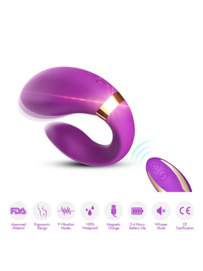 Vibromasseur forme U Violet pour couple avec double moteurs 