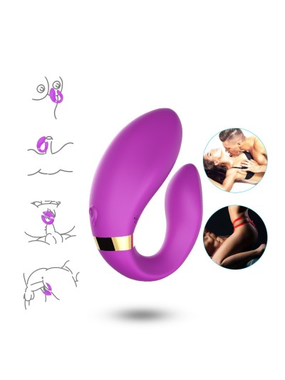 Vibromasseur forme U Violet pour couple avec double moteurs 
