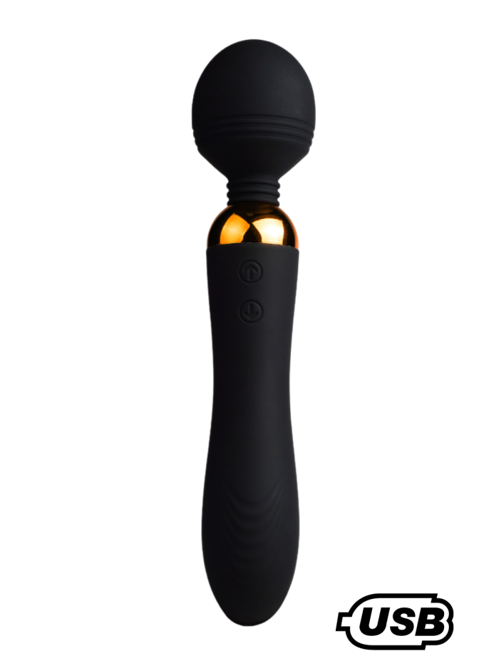 SHAKE Noir, Vibromasseur Wand USB en silicone médical avec 2 puissants moteurs indépendants 
