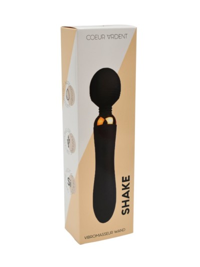 SHAKE Noir, Vibromasseur Wand USB en silicone médical avec 2 puissants moteurs indépendants 