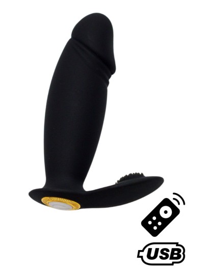 ACHILLE, Mini vibromasseur noir USB, forme pénis avec stimulation clitoridienne, avec télécommande 