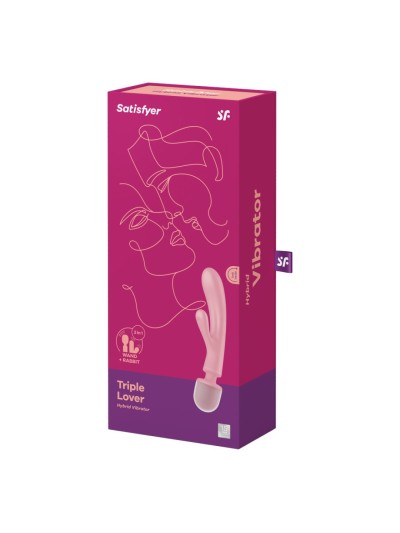 2 en 1 Vibromasseur rabbit et wand rose USB Triple Lover Satisfyer 