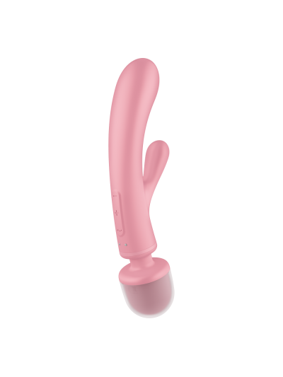 2 en 1 Vibromasseur rabbit et wand rose USB Triple Lover Satisfyer 