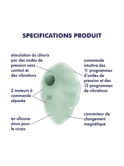 Stimulateur clitoridien par onde de pression sans contact et par vibration USB vert menthe, Cloud Dancer Satisfyer 