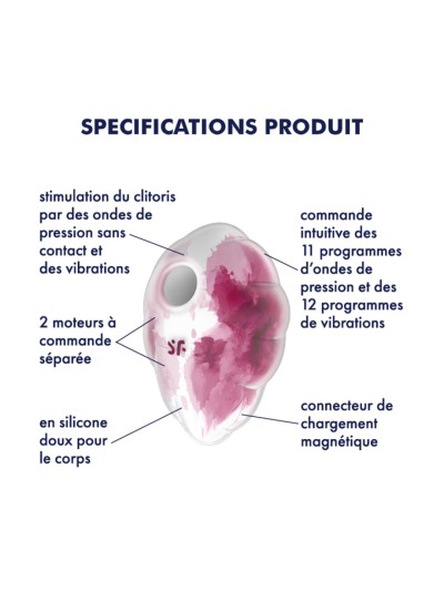 Stimulateur clitoridien par onde de pression sans contact et par vibration USB rose et blanc, Cloud Dancer Satisfyer 
