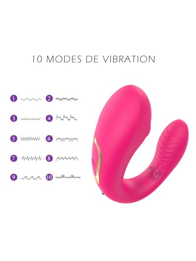 Vibromasseur de couple rose, USB avec 2 moteurs pour stimulation Point G et clitoridienne avec télécommande 