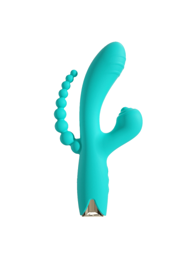 Vibromasseur triple stimulation USB turquoise Snappy Bunny 
