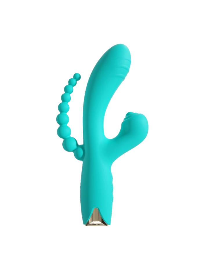 Vibromasseur triple stimulation USB turquoise Snappy Bunny 