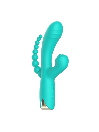 Vibromasseur triple stimulation USB turquoise Snappy Bunny 
