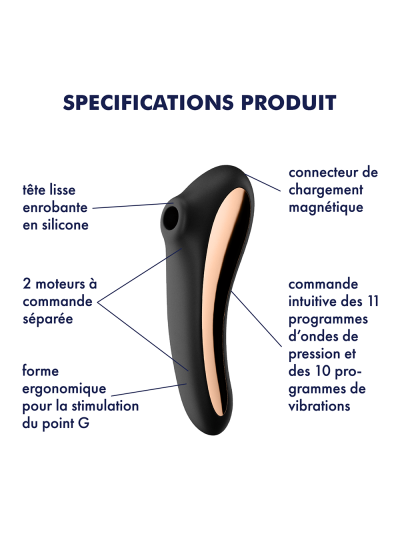 2 en 1 Stimulateur de clitoris et vibromasseur connecté USB noir Dual Kiss Satisfyer 
