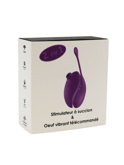 2en1 Stimulateur clitoridien à picots par aspiration avec son œuf vibrant à distance violet 