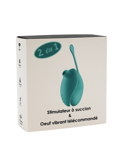 2en1 Stimulateur clitoridien à picots par aspiration avec son œuf vibrant à distance turquoise 