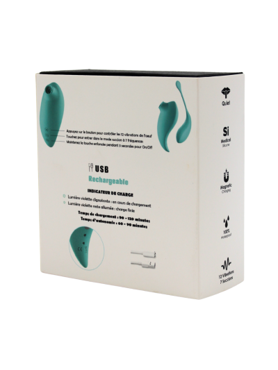 2en1 Stimulateur clitoridien à picots par aspiration avec son œuf vibrant à distance turquoise 