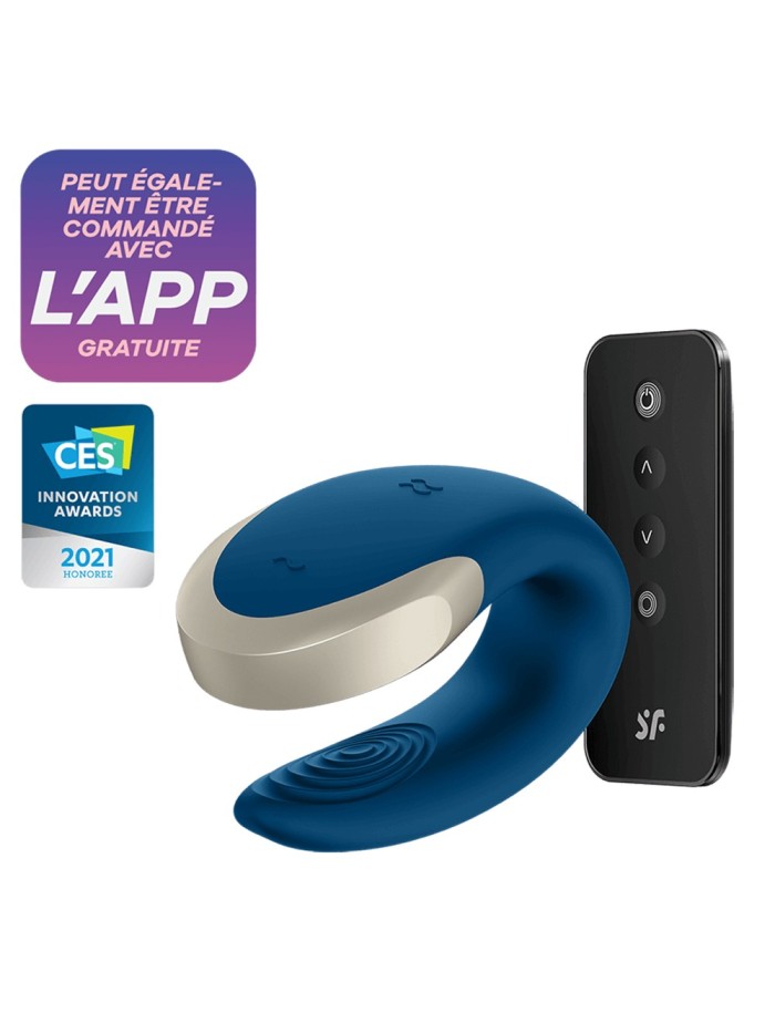 Vibromasseur connecté pour couple avec télécommande Double Love bleu Satisfyer 