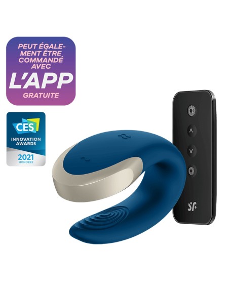 Vibromasseur connecté pour couple avec télécommande Double Love bleu Satisfyer 