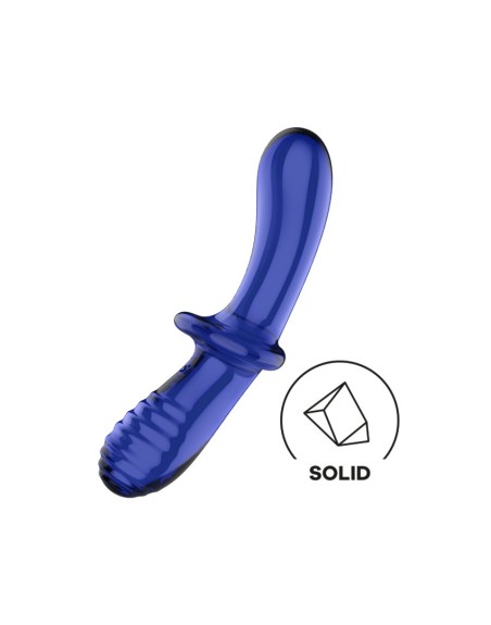 Gode en verre borosilicaté massif bleu Double Crystal Satisfyer 