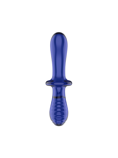 Gode en verre borosilicaté massif bleu Double Crystal Satisfyer 