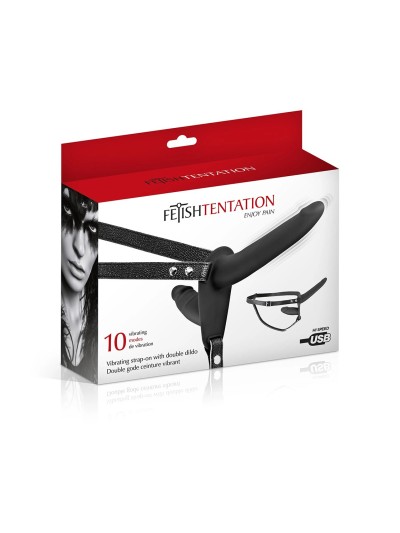 Double gode ceinture vibrant noir USB 