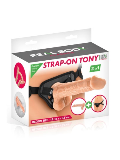 2 en 1 Gode ceinture interchangeable Tony 18 cm 