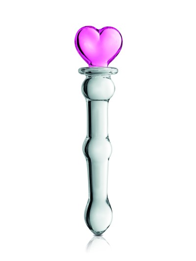 Gode en verre bicolor avec boules et coeur  n°21 Glossy 