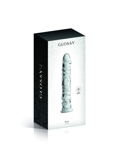 Gode en verre transparent avec gland et veines n°4 Glossy 