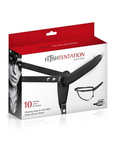 Gode ceinture vibrant noir USB 