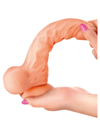 Gode réaliste veiné ventouse va-et-vient prépuce testicules billes mouvantes 22cm 