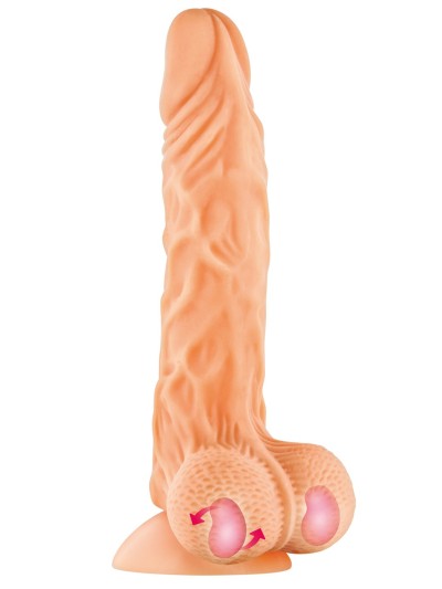 Gode réaliste veiné ventouse va-et-vient prépuce testicules billes mouvantes 22cm 