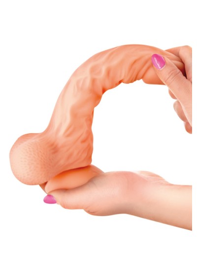 Gode réaliste veiné ventouse va-et-vient prépuce testicules billes mouvantes 20 cm 