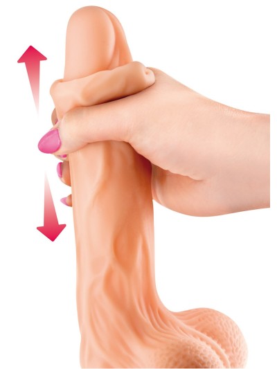 Gode réaliste veiné ventouse va-et-vient prépuce testicules billes mouvantes 18.5cm 