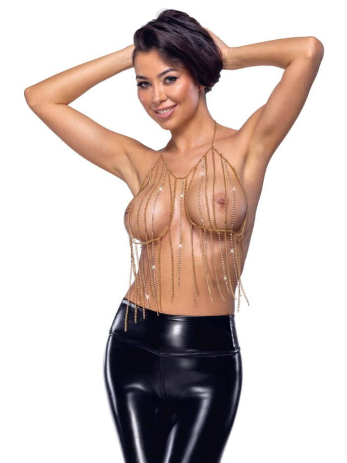 Top bijou doré à chaînes  strass 