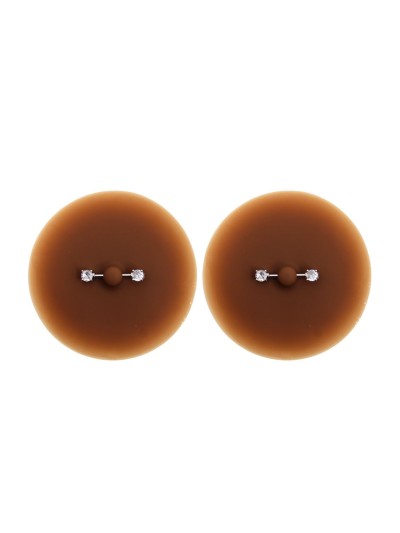Paire de cache-tétons piercing barre faux diamant peau foncée 