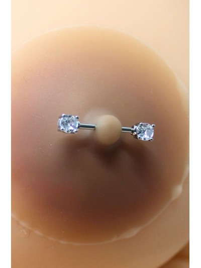 Paire de cache-tétons piercing barre faux diamant peau métisse 