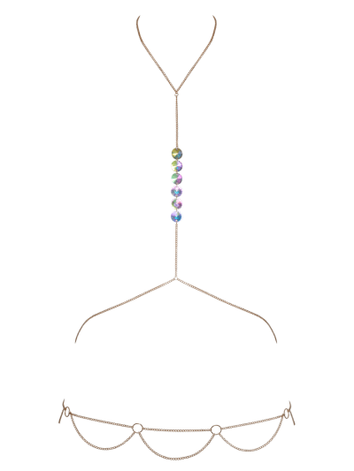 2 Chaines de corps dorées avec strass irisées effet hologramme 