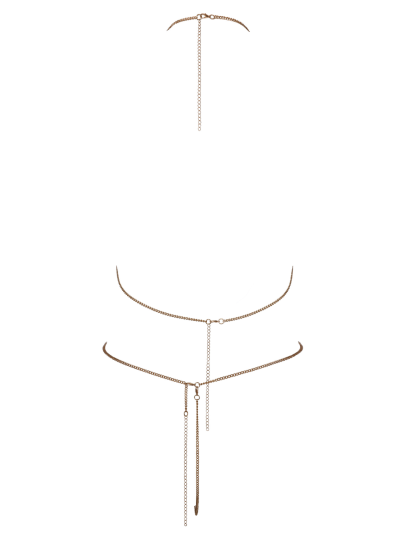 Soutien-gorge et string bijoux en chaînettes dorées et strass irisés 