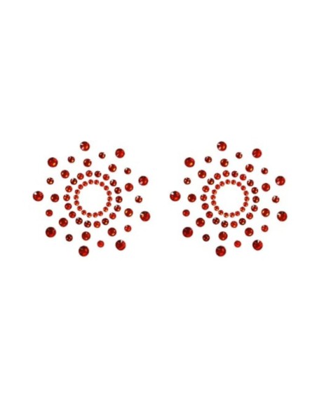 Paire de cache tétons adhésifs strass rouge 