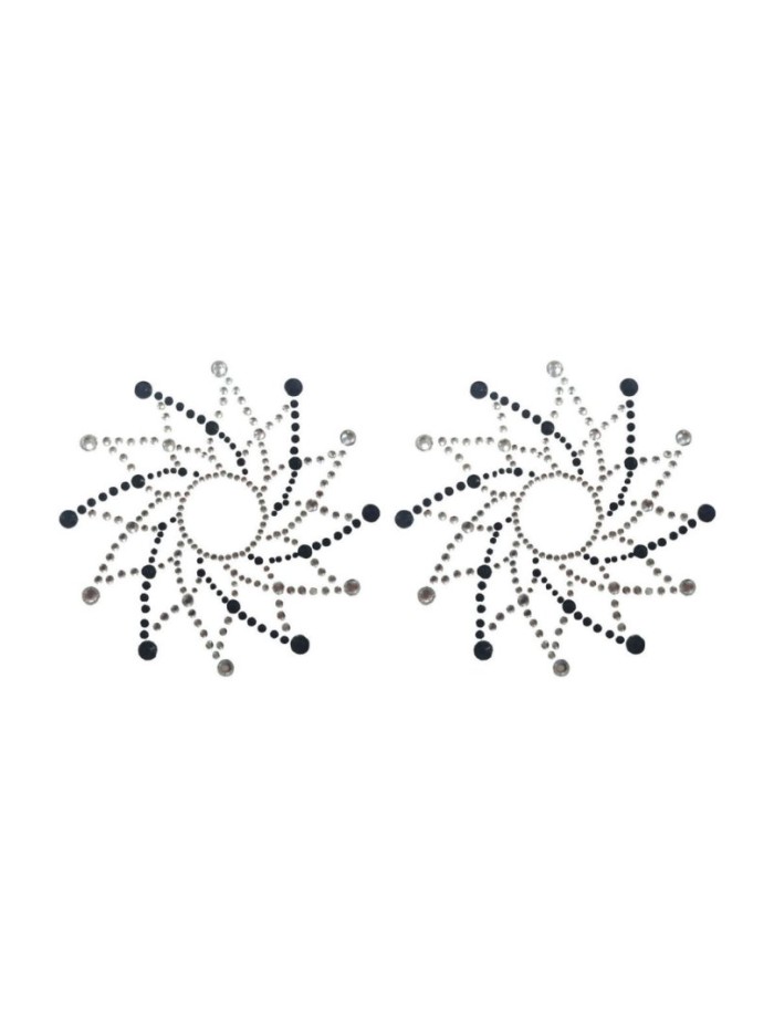Paire de cache tétons adhésifs strass noir et blanc 