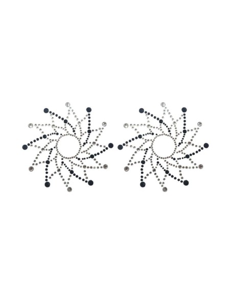 Paire de cache tétons adhésifs strass noir et blanc 