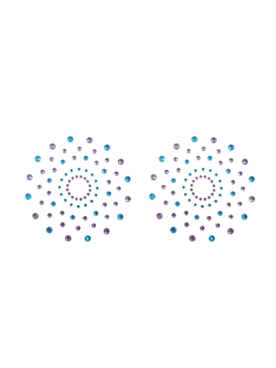 Paire de cache tétons adhésifs strass bleu et violet 