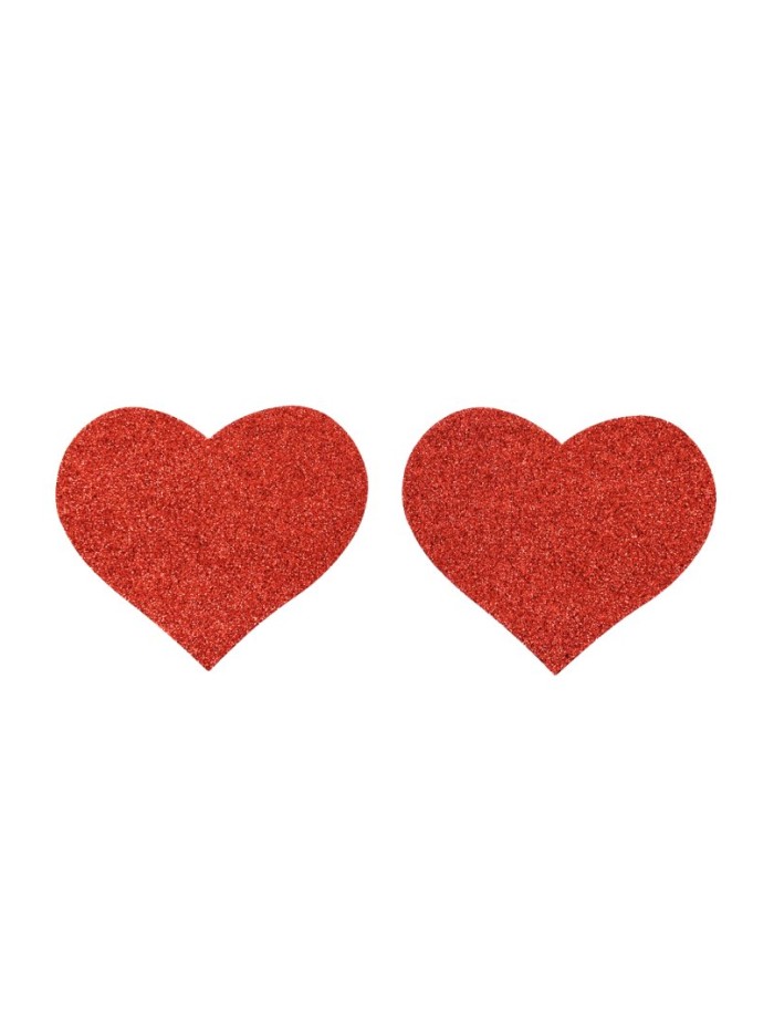 Paire de cache tétons adhésifs coeur pailleté rouge 