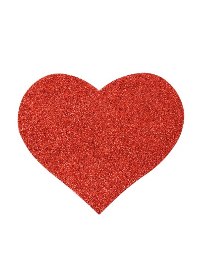 Paire de cache tétons adhésifs coeur pailleté rouge 