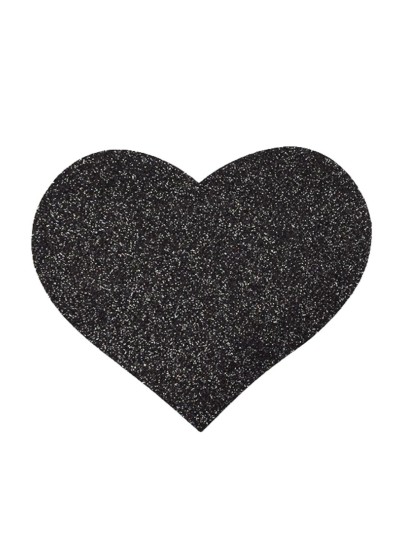 Paire de cache tétons adhésifs coeur pailleté noir 