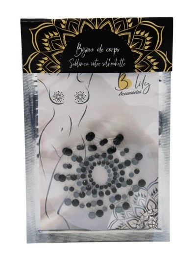 Paire de cache tétons adhésifs strass noir 